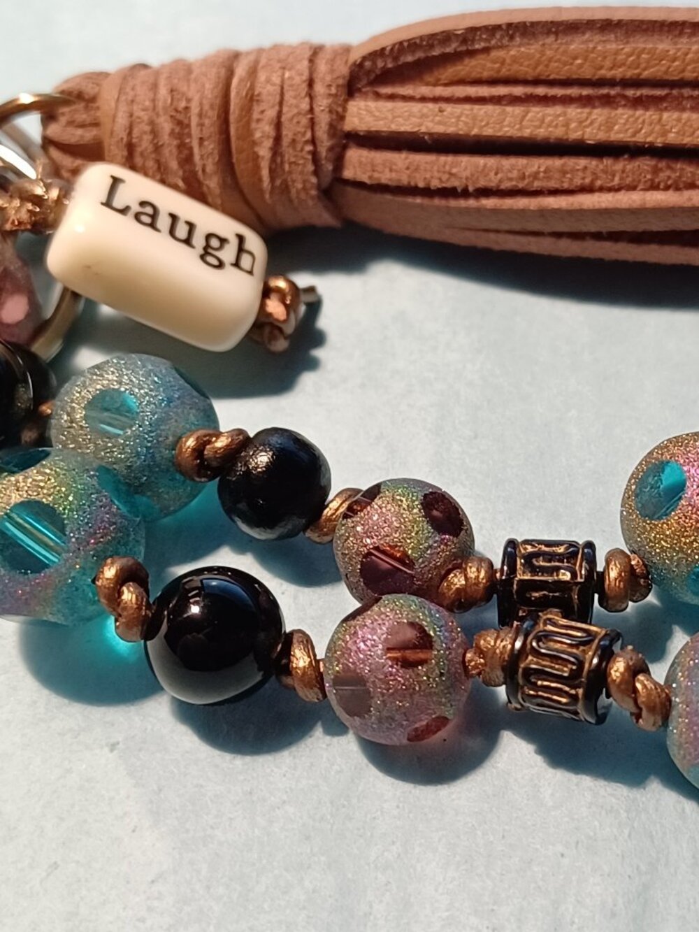 Key Chain/Ring/Strap/Holder Beaded with Long Leather Tassel